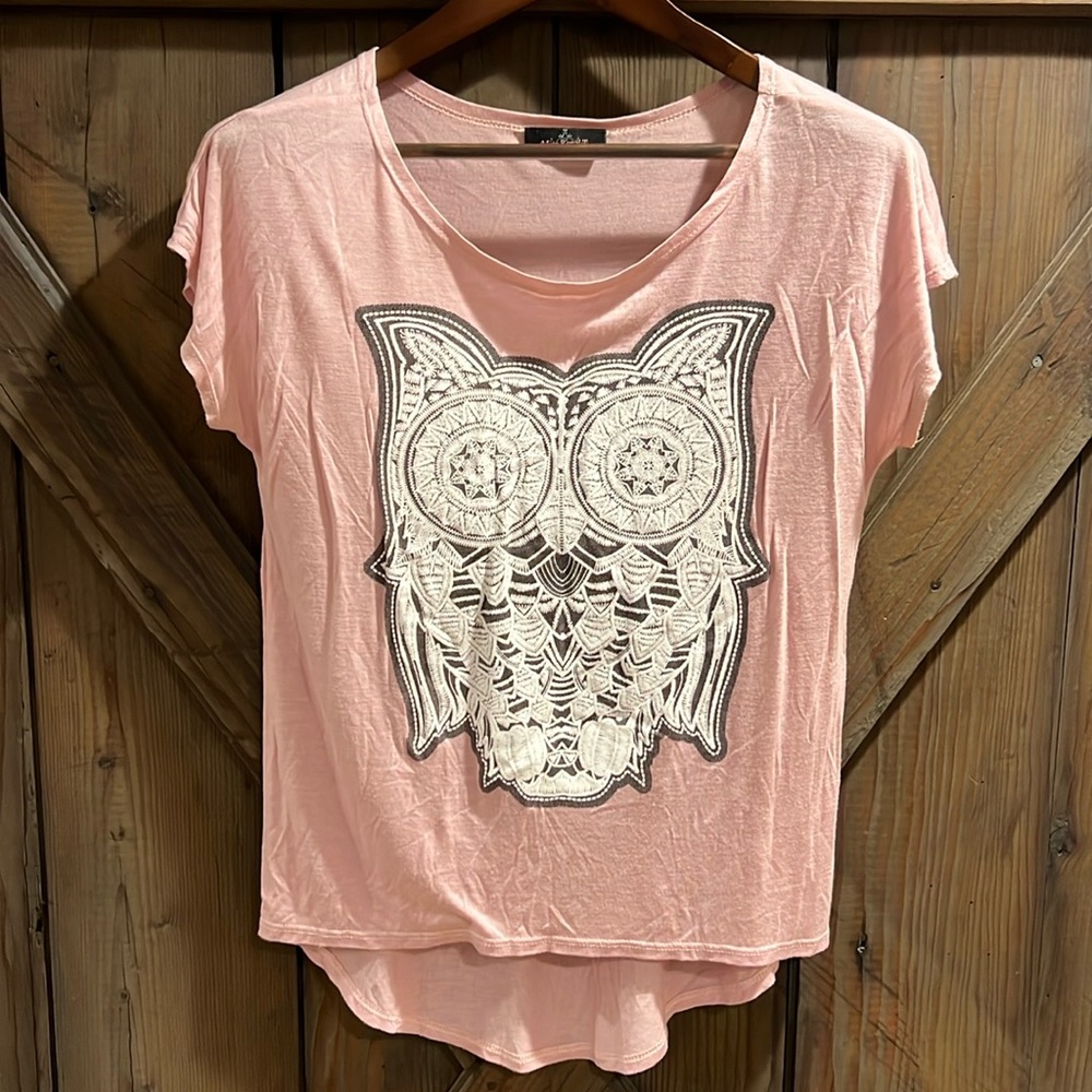 Miss Royal T Pink Owl high low t-shirt Size M